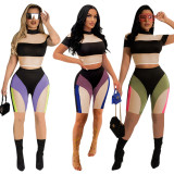 SC Sexy Mesh Splice Short Sleeve Shorts Two Piece Sets MYP-10014