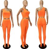 SC Solid One Shoulder Sleeveless 2 Piece Pants Set YNSF-1660