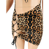 SC Leopard Lace-Up Hollow Out Sleeveless Mini Dress JZHF-8108