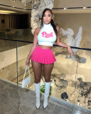 SC Pink Letter Tank Top+Pleated Mini Skirt 2 Piece Sets ANDF-1336