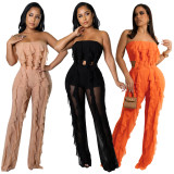 SC Sexy Mesh Ruffled Tube Top And Pants 2 Piece Sets ME-8053