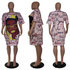 SC Casual Cute Loose Printed Short Sleeve Dress APLF-3016