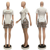 SC Houndstooth Plaid Split T Shirt And Shorts 2 Piece Sets YSYF-7564