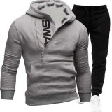 SC Pullover Side Zip Contrast Hooded Men's Sweatshirt Set FLZH-HD01-ZK33
