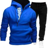 SC Pullover Side Zip Contrast Hooded Men's Sweatshirt Set FLZH-HD01-ZK33