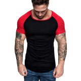 SC Men Pleated Color Block Fashion Short Sleeve T-Shirt FLZH-ZT102