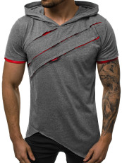 SC Men Hole Hooded Short Sleeve Top FLZH-ZT121