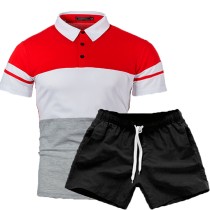 SC Men's Fashion Colorblock Casual Short Sleeve POLO Two-Piece Shorts Sets FLZH-ZT131-ZK70