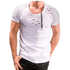SC Men Short Sleeve Hole Zipper Decoration Casual T-Shirt FLZH-ZT06