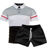 SC Men's Fashion Colorblock Casual Short Sleeve POLO Two-Piece Shorts Sets FLZH-ZT131-ZK70