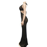 SC Sexy See Through Halter Backless Maxi Dress BY-5719
