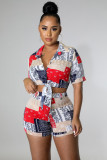 SC Sexy Printed Short Sleeve Shirt Top Shorts 2 Piece Sets OMY-81013