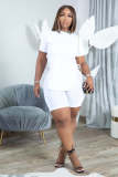 SC Plus Size Solid Lace-Up T Shirt And Shorts 2 Piece Sets YM-9313