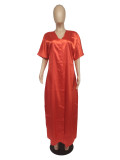SC Solid Short Sleeve Loose Maxi Dress SXF-22113