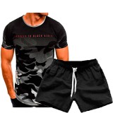 SC Men Fashion Camouflage Short Sleeve T-Shirts Two Piece Shorts Set FLZH-ZT19-ZK70