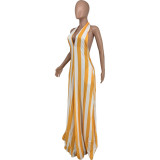 SC Sexy Striped Halter Backless Maxi Dress FNN-8665