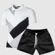 SC Men Color Block Fashion Short Sleeve Top Two Piece Shorts Set FLZH-ZT83-ZK70