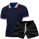 SC Men's Patchwork Lapel Short Sleeve POLO Two Piece Shorts Set FLZH-ZT55-ZK70