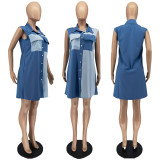 SC Casual Patchwork Sleeveless Shirt Dress (Without Belt) WSM-5310