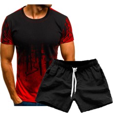 SC Men Fashion Printed Short Sleeve T-Shirts Two Piece Shorts Set FLZH-ZT69-ZK70