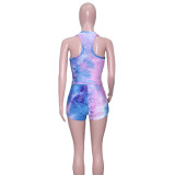 SC Tie Dye Tank Top Shorts Yoga Fitness 2 Piece Sets SH-390303