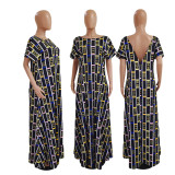 SC Casual Print Short Sleeve Maxi Dress GDYF-6927