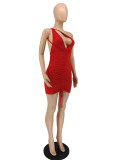 SC Sexy Deep V Neck Ruched Bandage Mini Dress NLAF-60110