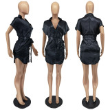 SC Sexy V Neck Short Sleeve Sashes Mini Dress WSM-5311