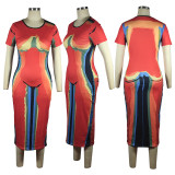 SC Casual Printed Short Sleeve Maxi Dress TE-4405