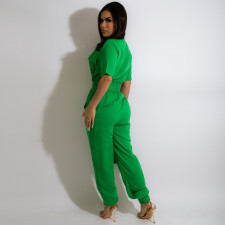 SC Solid Short Sleeve Pockets Jumpsuit MA-Y489