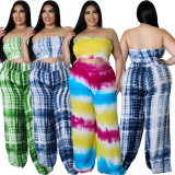 SC Plus Size Printed Tube Top Straight Pants 2 Piece Sets YH-008