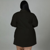 SC Plus Size Long Sleeve Tie Up Shirt Dress HNIF-015