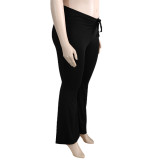SC Plus Size Solid Drawstring Flared Pants ONY-7003