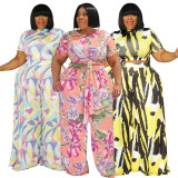 SC Plus Size Printed Short Sleeve Two Piece Pants Sets NNWF-7488