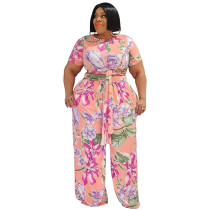 SC Plus Size Printed Short Sleeve Two Piece Pants Sets NNWF-7488