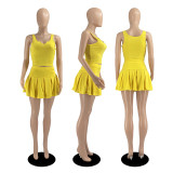 SC Solid Tennis Tank Top Pleated Mini Skirt 2 Piece Sets DDF-88160