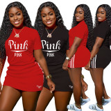 SC Pink Letter T Shirt And Mini Skirt 2 Piece Sets NYMF-270