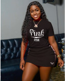 SC Pink Letter T Shirt And Mini Skirt 2 Piece Sets NYMF-270