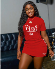 SC Pink Letter T Shirt And Mini Skirt 2 Piece Sets NYMF-270