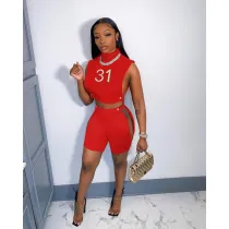 SC Number Print Sleeveless Hollow Out 2 Piece Shorts Sets FNN-8666