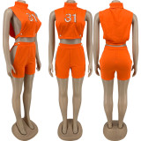 SC Number Print Sleeveless Hollow Out 2 Piece Shorts Sets FNN-8666