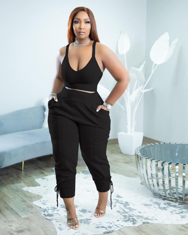 SC Plus Size Solid Cami Top And Pants 2 Piece Sets SLF-7047