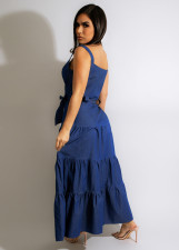 SC Denim Sleeveless Sling Sashes Maxi Dress ZSD-0466