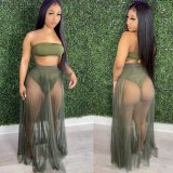 SC Sexy Tube Top Mesh Pleated Maxi Skirt 2 Piece Sets LA-3308