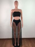 SC Sexy Tube Top Mesh Pleated Maxi Skirt 2 Piece Sets LA-3308