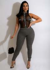 SC Houndstooth Mesh Patchwork Sleeveless Jumpsuit ZSD-0457