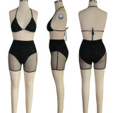 SC Sexy Sequin Bra Mesh Shorts Two Piece Set TE-4391