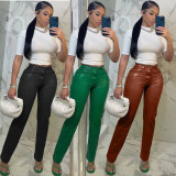 SC Plus Size PU Leather Low-Waist Straight Pants CL-6130