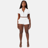 SC Solid Hooded Zipper Two Piece Shorts Set CH-8210
