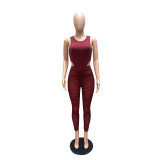 SC Sexy Sleeveless Bodysuit+Mesh Ruched Pants 2 Piece Sets MZ-2715